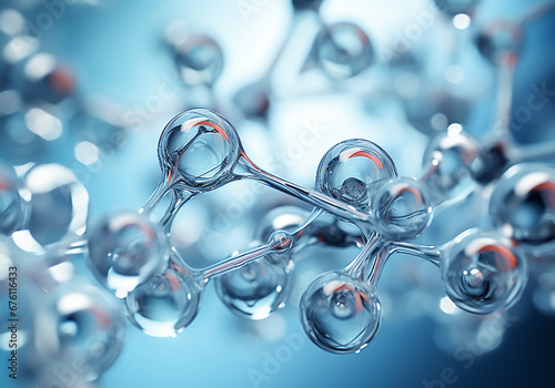 Clear and transparent abstract background with bubbles, water molecule, abstract molecule microbiology. Water molecule's and science concept. Generative AI photo