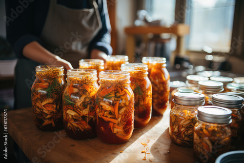 Fermentation Workshops - Educational course on fermenting foods like kimchi and kombucha for gut health - AI Generated photo