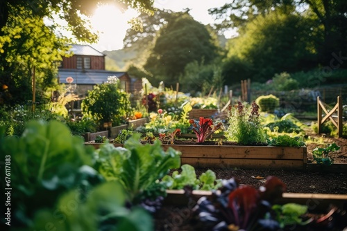 Permaculture Gardens - Home gardeners implementing permaculture principles to create sustainable and self-sufficient gardens - AI Generated photo