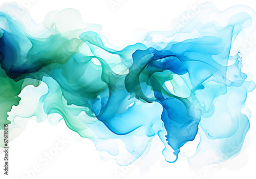 Watercolor abstract background in emerald and blue colors. AI generative
