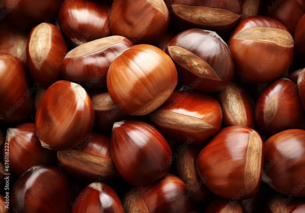 Obraz premium Delicious chestnuts background. Autumn time. AI generative