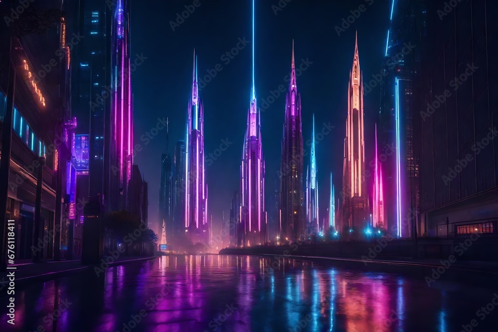 city skyline at night generated by AI technology