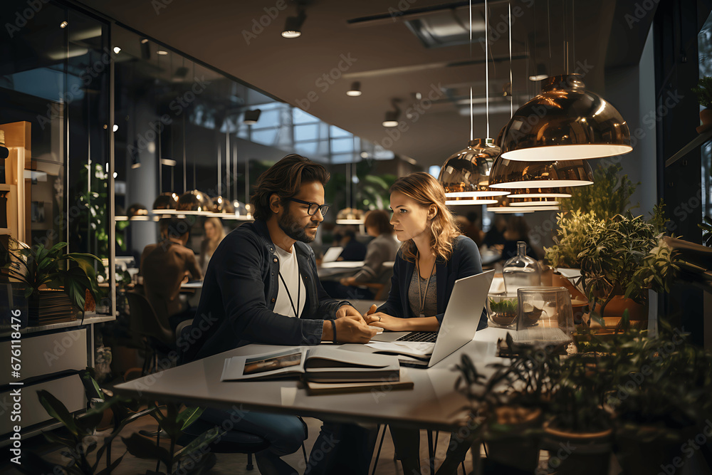Hombre y mujer trabajando juntos con un portatil Hombre y mujer trabajando juntos con un portatil