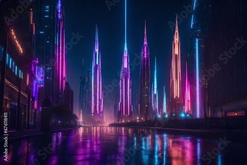 city skyline at night generated by AI technology