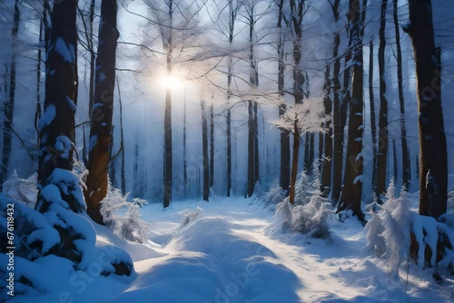 winter forest in the morning generated by AI technology
