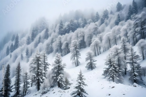 snow covered trees in the mountains generated by AI technology
