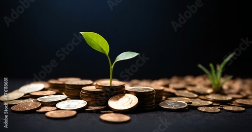 Seedling new plant are growing on coins Concept of finance And Investment 