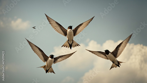Graceful swallows swooping and diving in synchronized flight - AI Generative