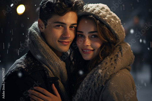 Couple in winter. The magic of spending time together when it's cold and snowy around them. warm each other with their love and create unforgettable memories in the winter.