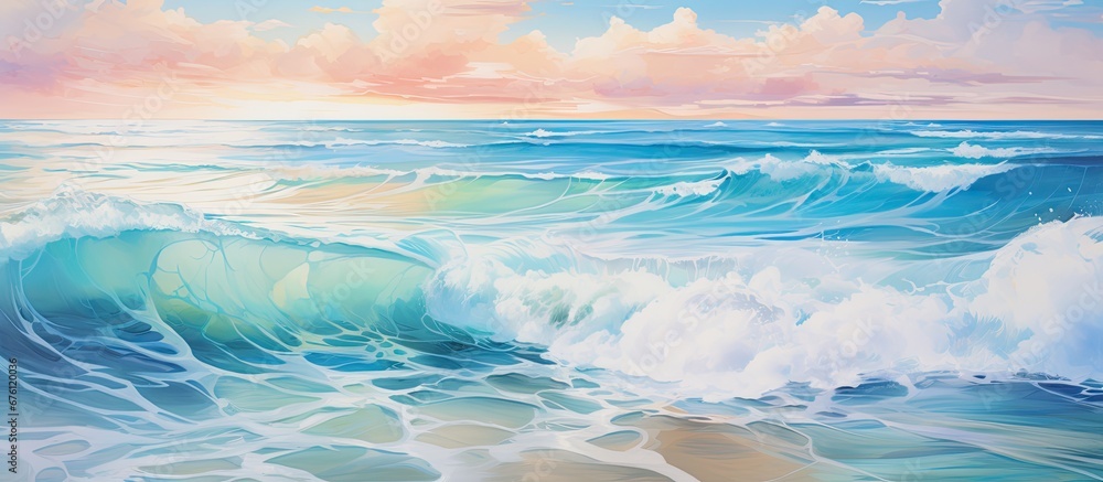 Obraz premium The abstract pattern of the beach s texture combined with the vivid colors of the sky and sea creates a stunning summer landscape that exudes the energy and splendor of nature inviting trav
