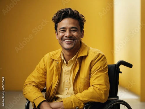 portrait of a person on wheelchair on a yellow background