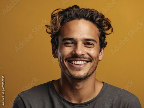 portrait of a person smiling on a yellow background