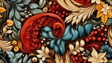 seamless colorful russian ornamental seamless wallpaper in the style of realism with fantasy elements and flowing forms