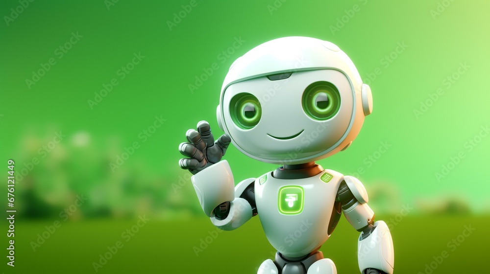 Cute mini robot pointing fingers at copy space Cute mini robot pointing fingers at copy space