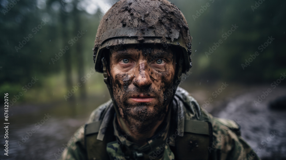 Shell shocked soldier, post traumatic stress disorder concept - obrazy, fototapety, plakaty 