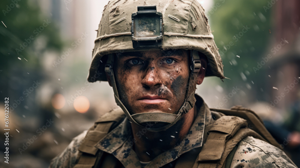 Shell shocked soldier, post traumatic stress disorder concept Shell shocked soldier, post traumatic stress disorder concept