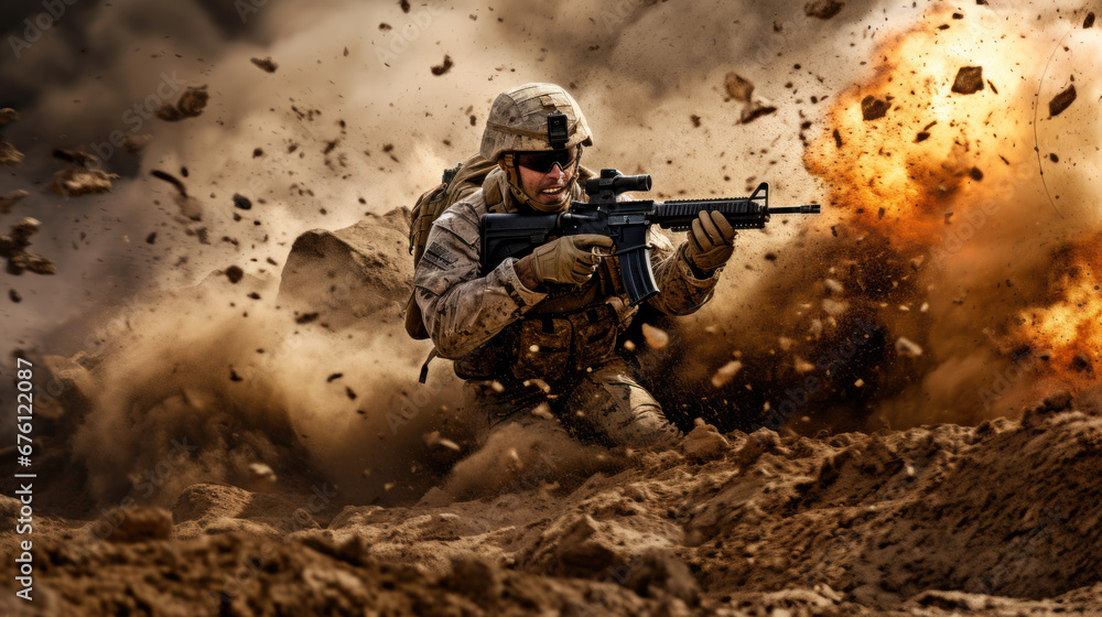 Soldier fighting on battlefield Soldier fighting on battlefield