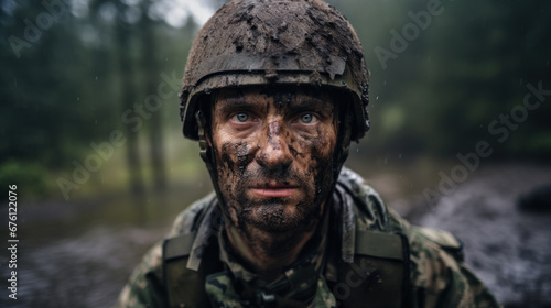 Shell shocked soldier, post traumatic stress disorder concept photo