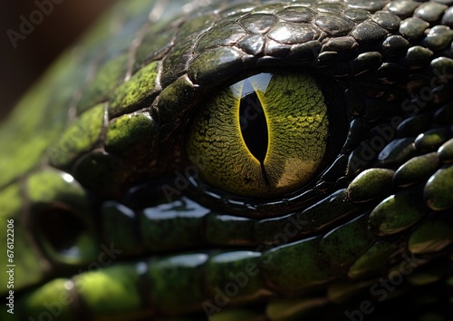 Snake head seen close up. AI generative. photo