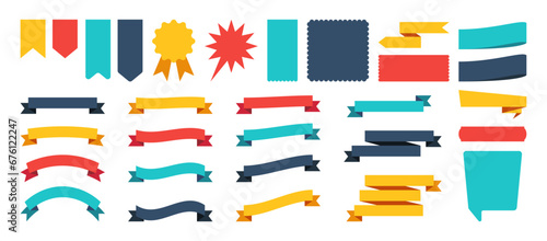 Colorful Vector Ribbon Banners. Set of Ribbons Banners with Label, Tag and Quality Badges. Banners set and colorful Ribbon, isolated on white background. Ribbon Banner in modern simple flat