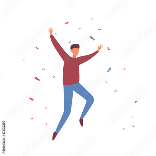 Young Men Character with Confetti Celebrating Holiday 