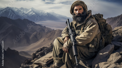 Rebel fighter in mountains