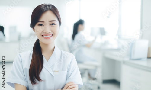 young asian nurse isolated in clinic background