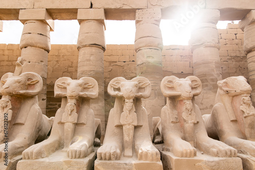 row of ancient sphynxes in Karnak Temple in Luxor Egypt photo