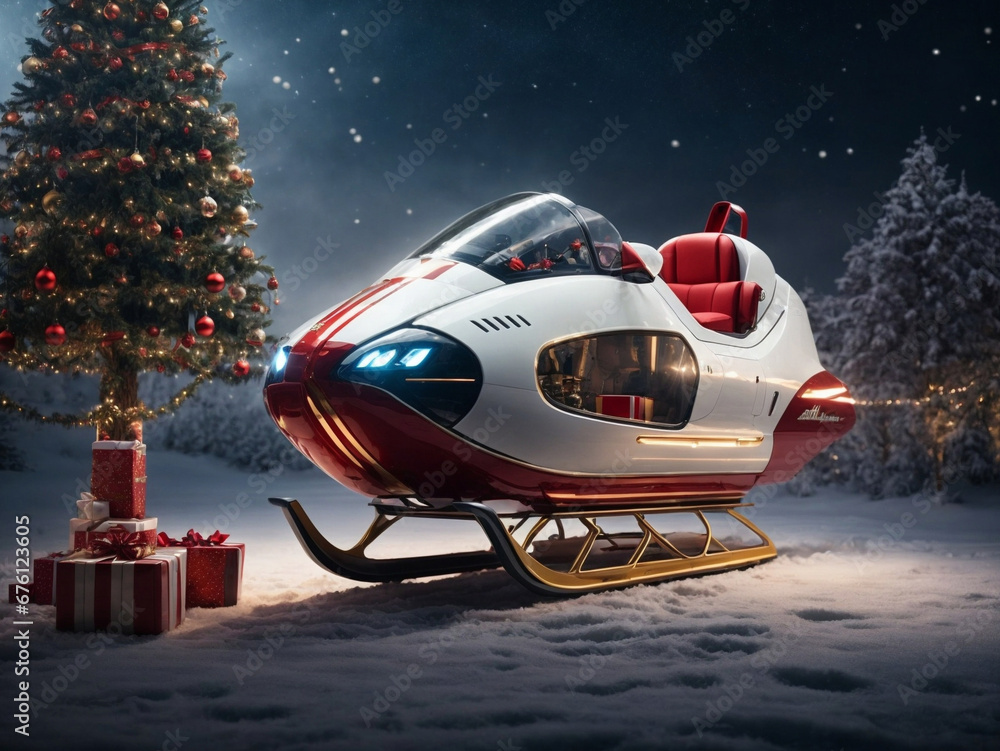 modern Christmas sleigh with the latest technology - obrazy, fototapety, plakaty 