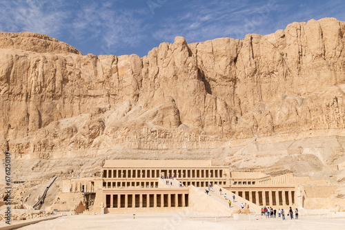 Hatshepsut temple built into the red rock mountains in Luxor  Egypt