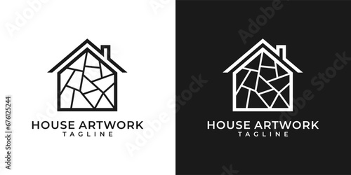 Wall decoration logo with mosaic shape icon symbol. custom wall decoration vector logo. Vector logo template of wall, work, decoration, tiles, cracked, building, construction, office, company.