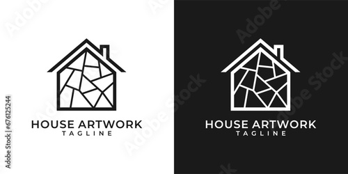 Wall decoration logo with mosaic shape icon symbol. custom wall decoration vector logo. Vector logo template of wall, work, decoration, tiles, cracked, building, construction, office, company.