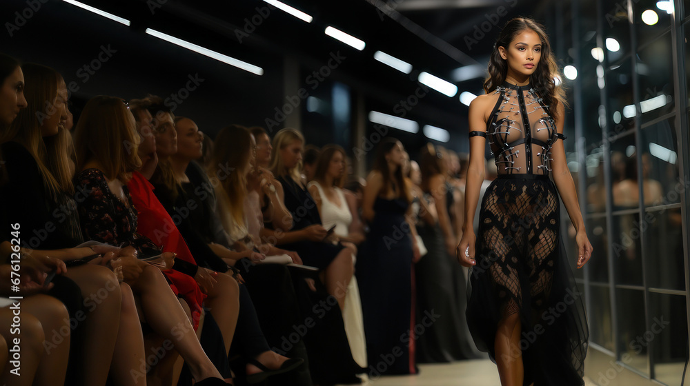 Fototapeta premium A model walks the runway at show in Miami Beach, Florida.