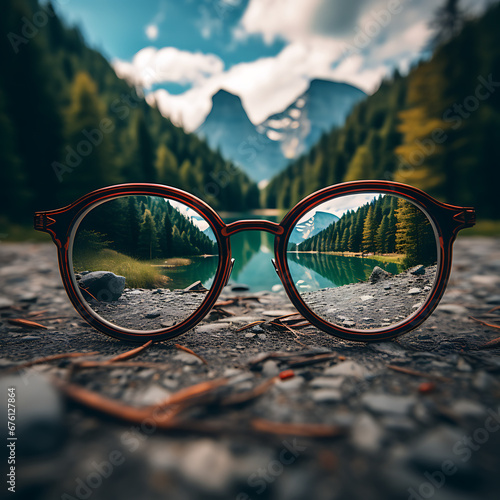Framing Tomorrow: Precision Eyewear for Crystal-Clear Perspectives: glasses, vision, clarity, focus, lenses, frames, eyewear, sight, sharpness, visual, perspect [created with generative AI technology] photo