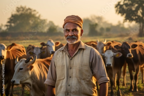 Old cowboy on the farm. Portrait with selective focus and copy space