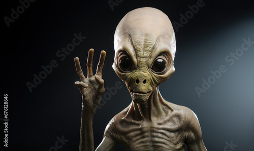 Un alien nous salue en faisant un signe de bonjour avec sa main photo
