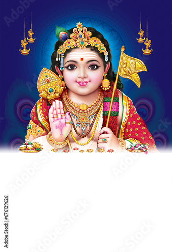 Hindu god bala murugan with seval kodi and vel, Muruga, Shanmuga, Murugan digital art
 photo