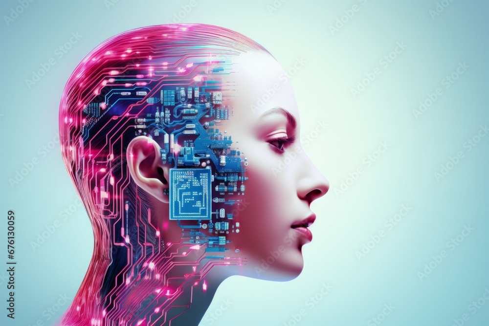 Human and technology concept. AI (Artificial Intelligence). Communication network.