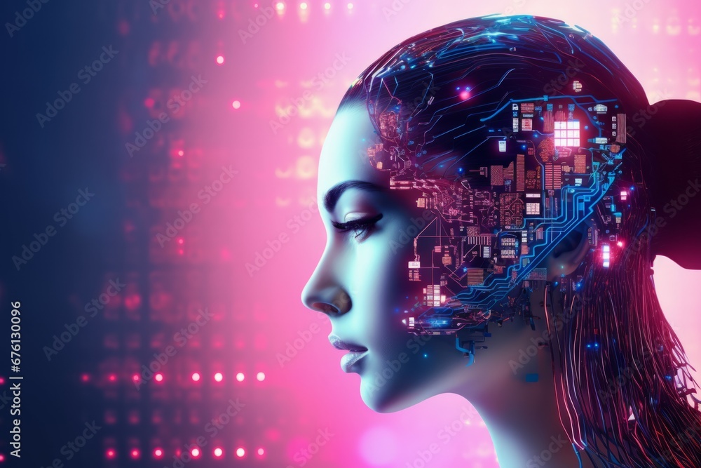 Human and technology concept. AI (Artificial Intelligence). Communication network. Human and technology concept. AI (Artificial Intelligence). Communication network.