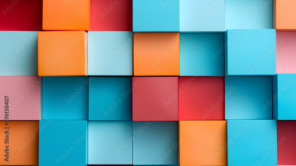 A wall of cubes, each painted with bold, vibrant colors, creating a mesmerizing, geometric pattern - Generative AI A wall of cubes, each painted with bold, vibrant colors, creating a mesmerizing, geometric pattern - Generative AI