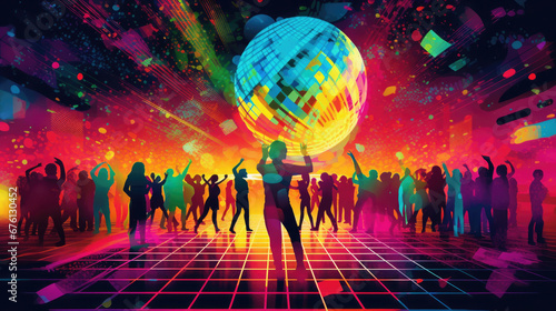 Colorful disco dancefloor poster, illustration photo