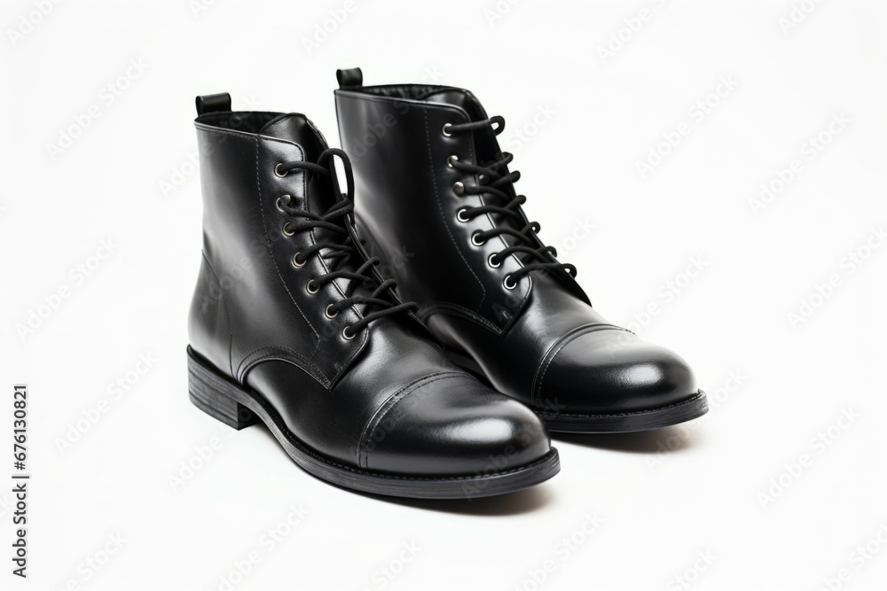 Classic black leather boots, Men’s black ankle boots, isolated on white background with clipping path