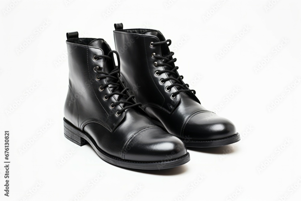 Classic black leather boots, Men’s black ankle boots, isolated on white background with clipping path Classic black leather boots, Men’s black ankle boots, isolated on white background with clipping path