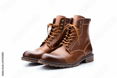 Classic brown leather boots, Men’s brown ankle boots, isolated on white background with clipping path