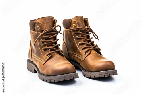 Classic brown leather boots, Men’s brown ankle boots, isolated on white background with clipping path