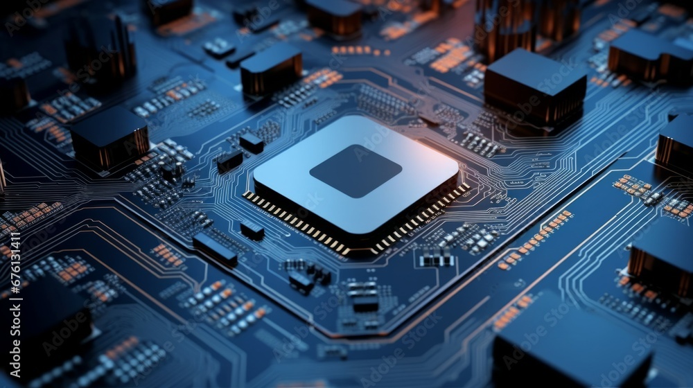 Fototapeta premium Circuit board. Technology background. Central Computer Processors CPU concept. Motherboard digital chip. Blue digital concept