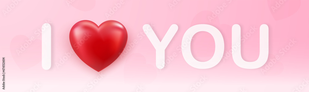 I Love You Text With Heart On Pastel Pink Background. Valentine's day card. Vector illustration