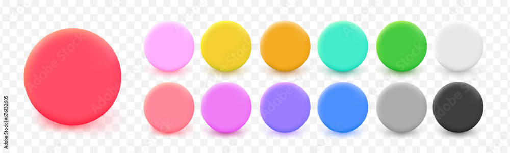 Obraz premium Realistic 3d blank circle set. Vector empty round button collection. Badge emblems