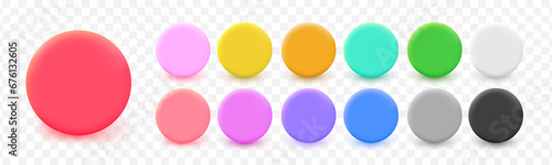 Realistic 3d blank circle set. Vector empty round button collection. Badge emblems