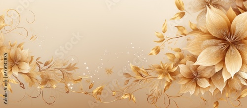 The abstract floral pattern on the gold background of the Christmas banner adds a touch of elegance to the winter fashion design creating a beautiful and stylish concept for the New Year